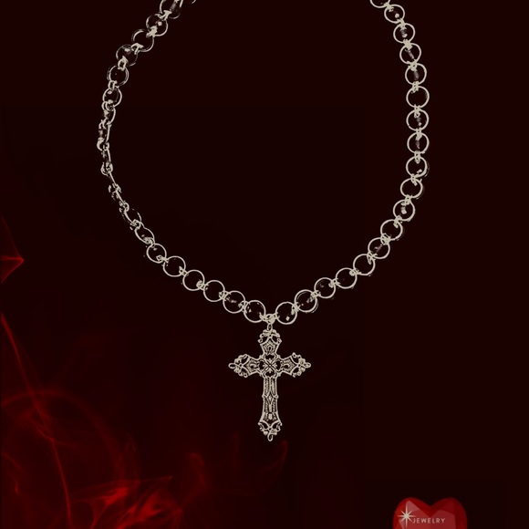 Gothic Cross Crystal Beaded Choker - Picture 3 of 4
